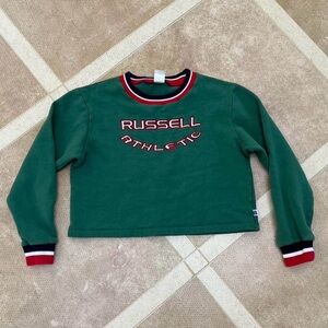 Russell Athletic Green Sweatshirt with Red and Navy Trim